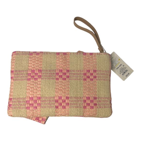 A New Day Pink Plaid Large Raffia Wristlet Clutch Purse 11.5x8 Bow MSRP$20 - Picture 2 of 10
